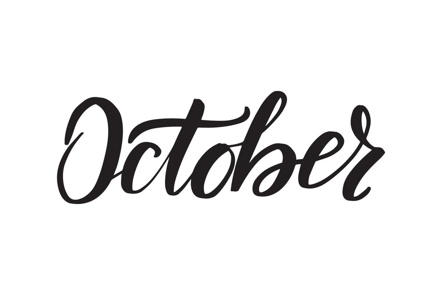 Inspirational handwritten brush lettering October. Vector calligraphy illustration isolated on white background. Typography for banners, badges, postcard, tshirt, prints, posters.