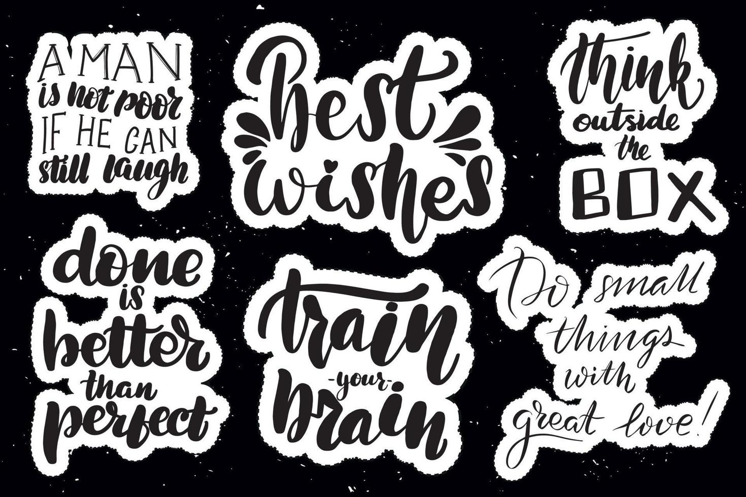 Set of handwritten lettering labels. Stickers with hand drawn typography inscriptions. Great vector stock calligraphy illustrations for handmade and scrapbooking, diaries, cards, badges, social media.