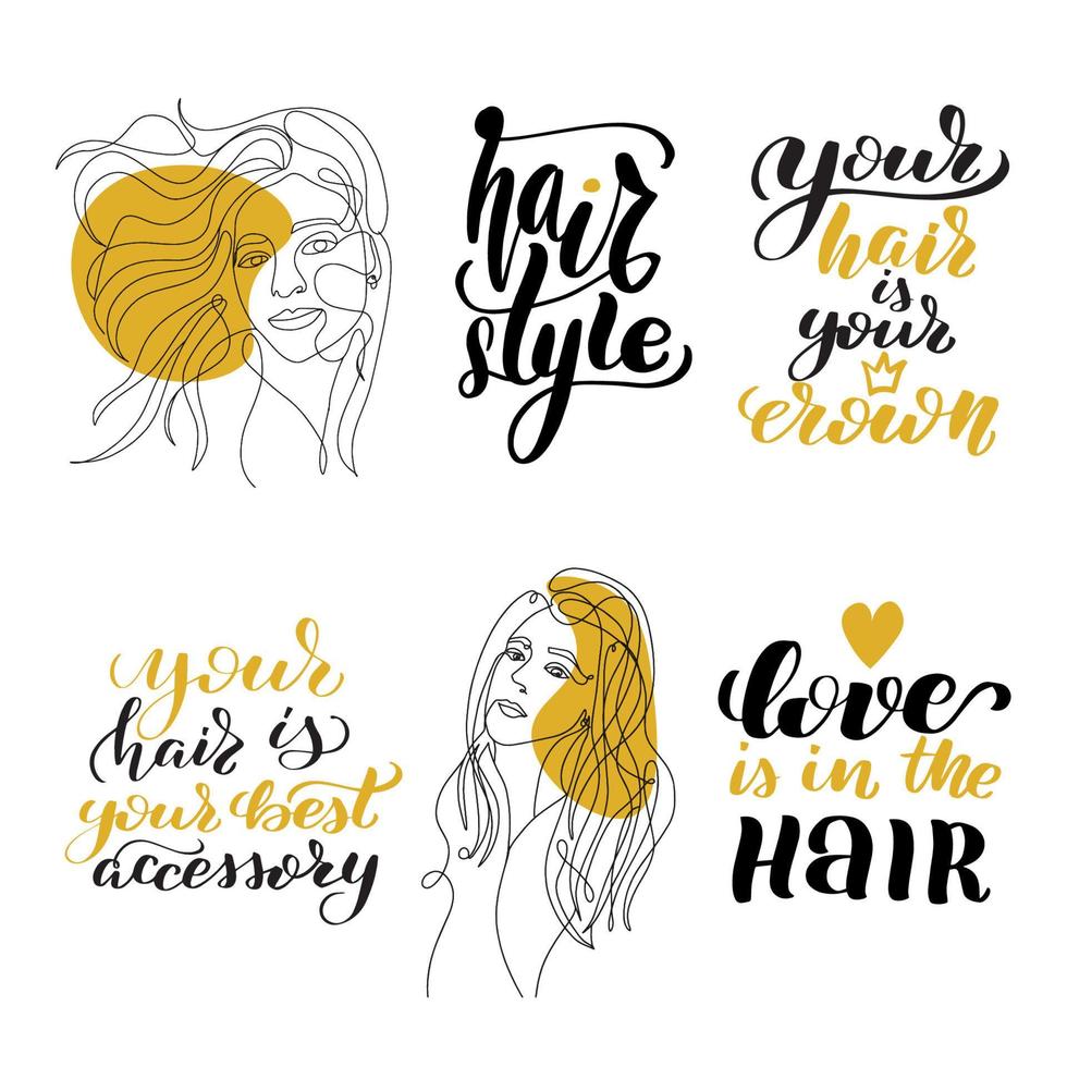 Hair lettering quotes set. Inspirational handwritten brush lettering. Vector calligraphy stock illustration isolated on white. Typography for banners, badges, postcard, tshirt, prints.