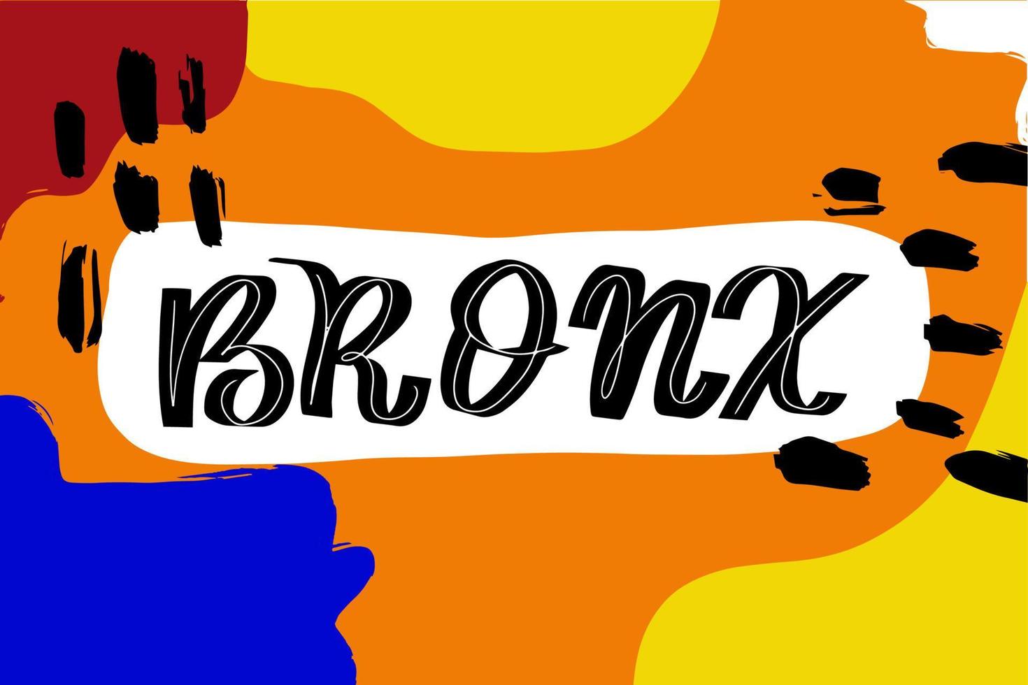 Inspirational handwritten brush lettering Bronx. Typography for banners, badges, postcard, tshirt, prints, posters. Abstract backgruond in Memphis style. Retro design style with ink texture. vector