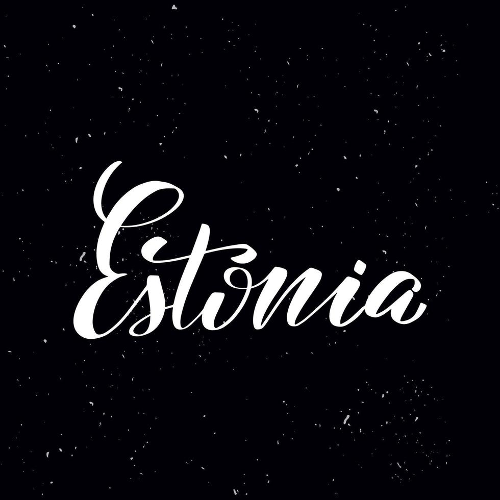 Chalkboard blackboard lettering Estonia. Handwritten calligraphy text, chalk on a blackboard, vector stock illustration. Greetings for logotype, badge, icon.