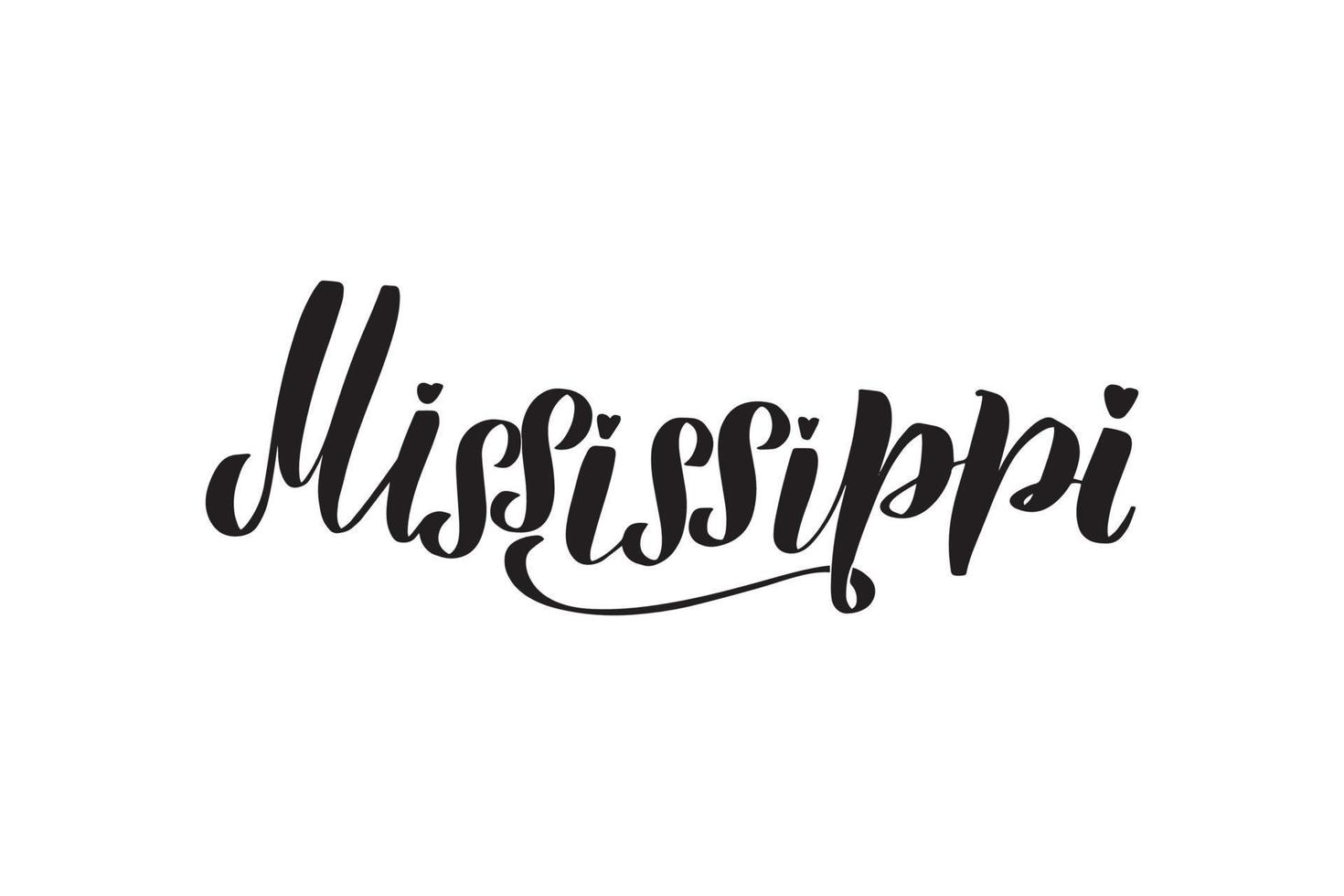 Inspirational handwritten brush lettering Mississippi. Vector calligraphy illustration isolated on white background. Typography for banners, badges, postcard, tshirt, prints, posters.