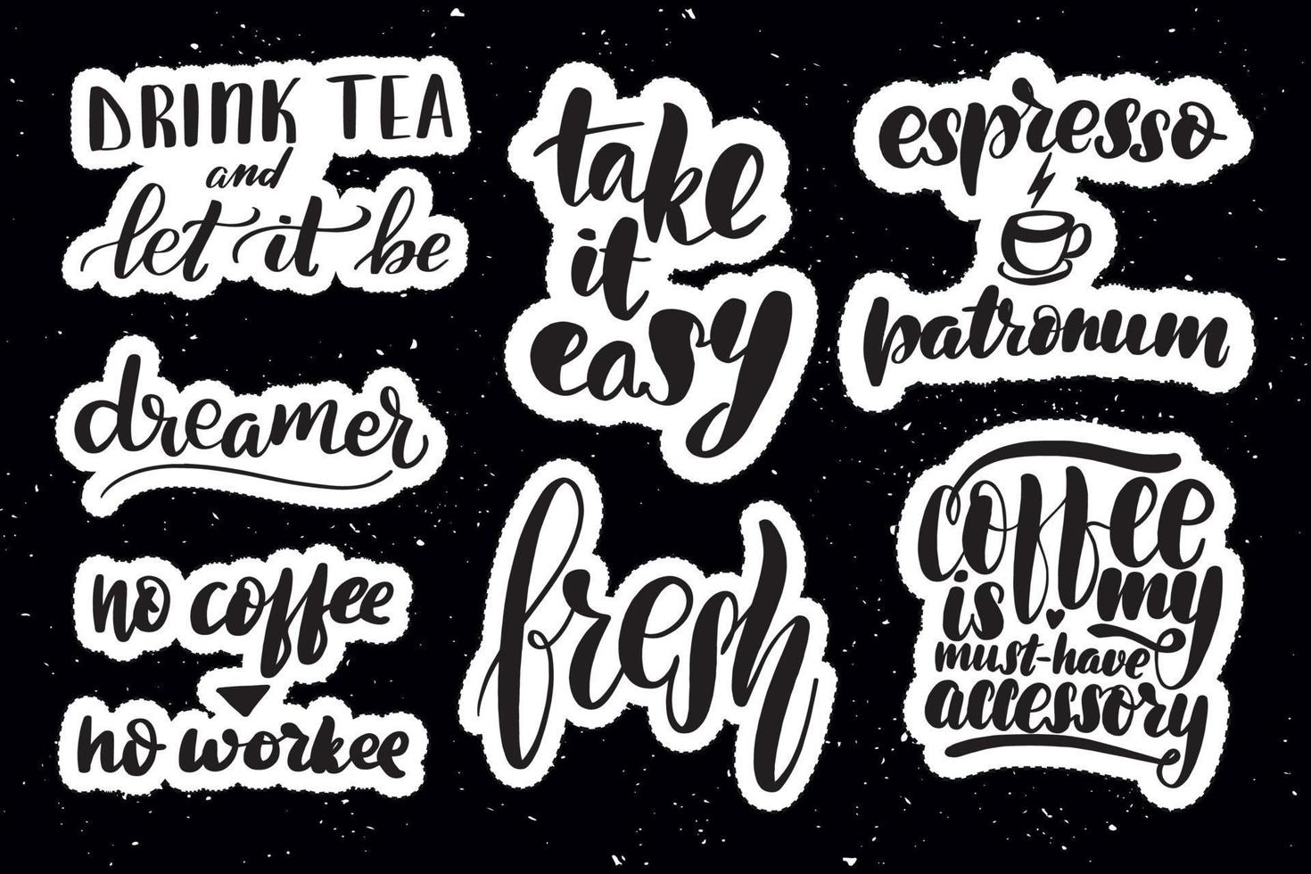 Set of handwritten lettering labels. Stickers with hand drawn typography inscriptions. Great vector stock calligraphy illustrations for handmade and scrapbooking, diaries, cards, badges, social media.