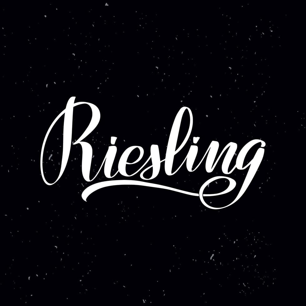 Chalkboard blackboard lettering riesling. Handwritten calligraphy text, chalk on a blackboard, vector illustration. Greetings for logotype, badge, icon.