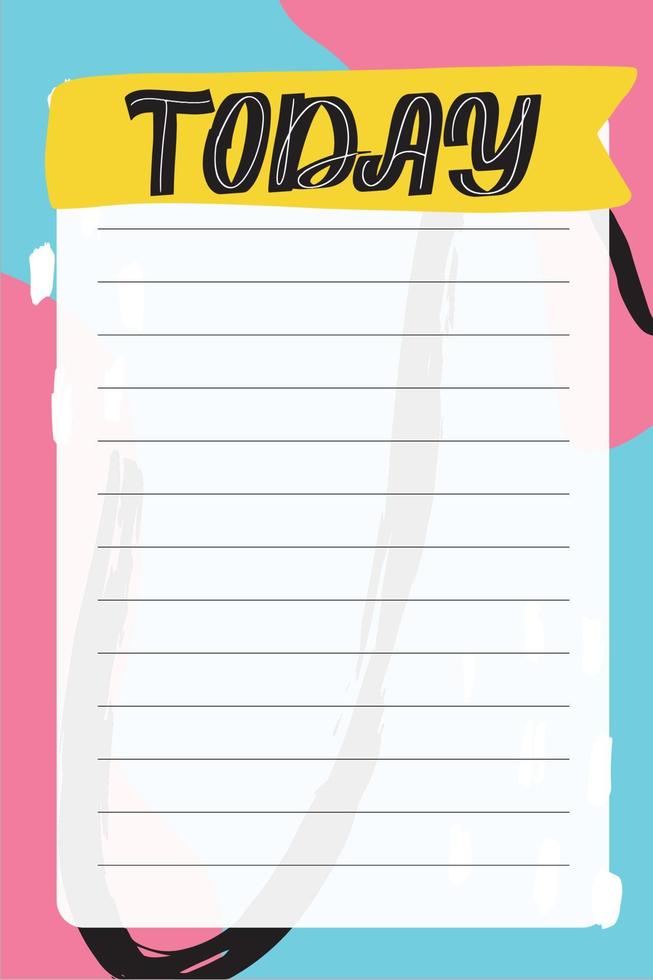 Today. To do list with retro background and trendy lettering. Memphis style. Template for agenda, planners, check lists, and other stationery. Isolated. Vector stock illustration.