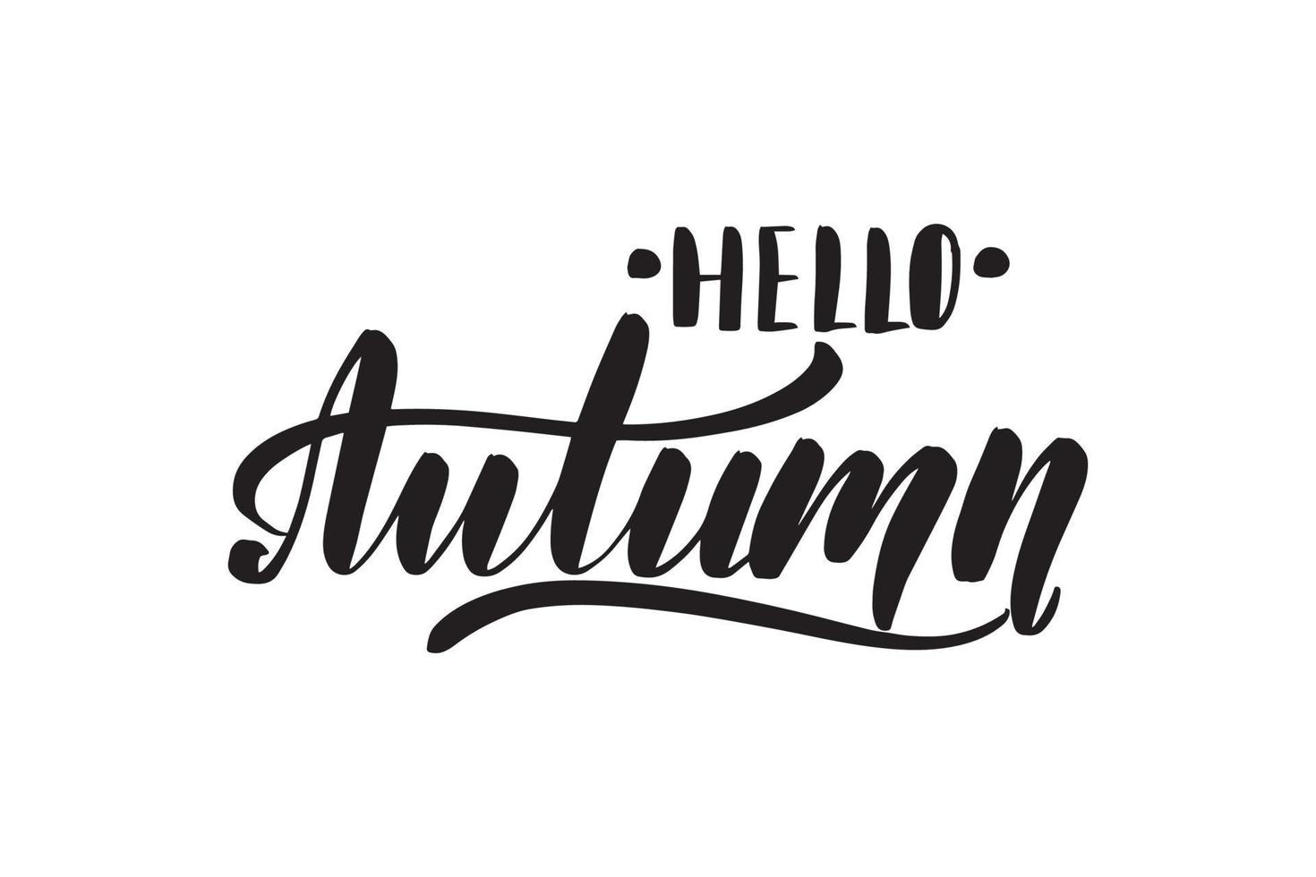 Inspirational handwritten brush lettering hello Autumn. Vector calligraphy illustration isolated on white background. Typography for banners, badges, postcard, tshirt, prints, posters.