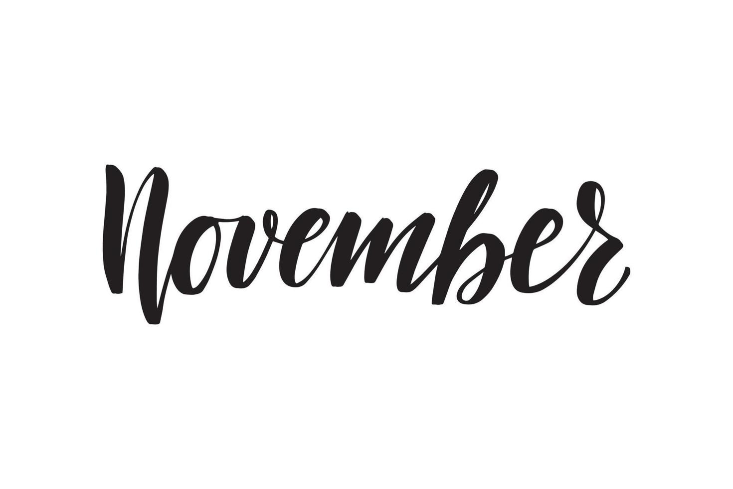 Inspirational handwritten brush lettering November. Vector calligraphy illustration isolated on white background. Typography for banners, badges, postcard, tshirt, prints, posters.