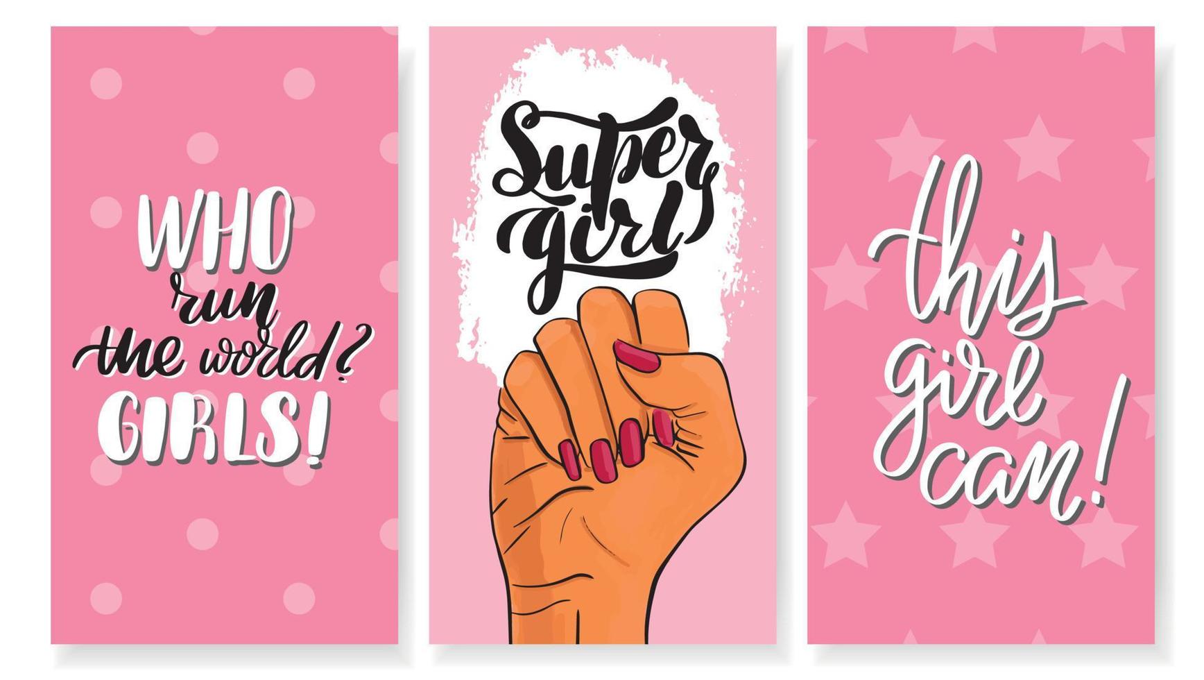 Feminism, girl power concept. Female revolution, strike, protest. Vector stock illustration templates with lettering design for card, poster, flyer, banner badge postcard tshirt, print.