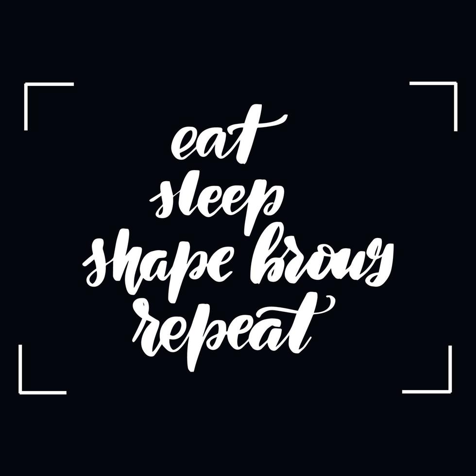 Chalkboard blackboard lettering eat, sleep, shape brows, repeat. Handwritten calligraphy text, chalk on a blackboard, vector illustration.