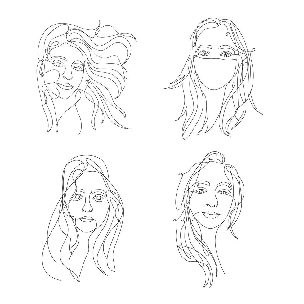 Continuous line, one line, drawing of face and hairstyle, set of fashion  concept, woman beauty minimalist, vector stock illustration for tshirt,  slogan design print graphics style 7728245 Vector Art at Vecteezy