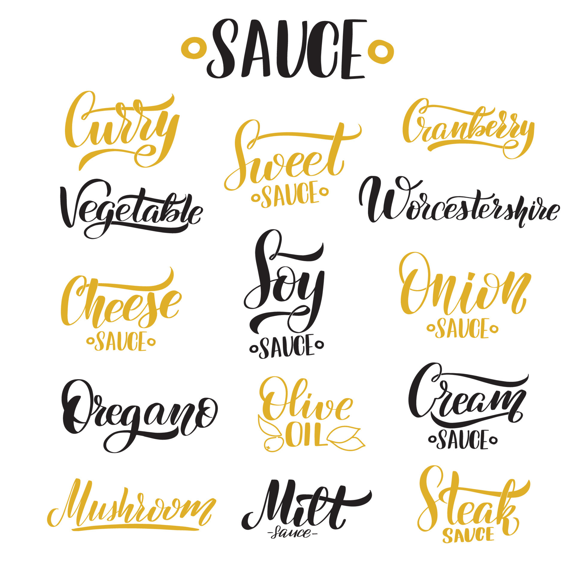 Sauce lettering quotes set. Inspirational handwritten brush lettering