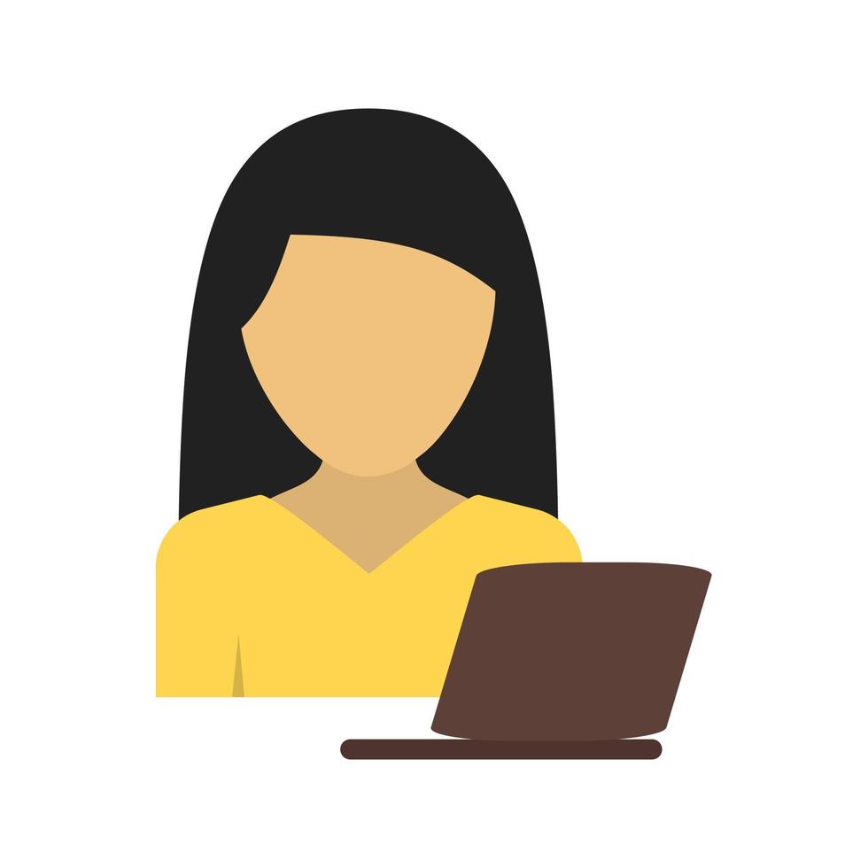 mujer que usa el icono multicolor plano de la computadora portátil vector
