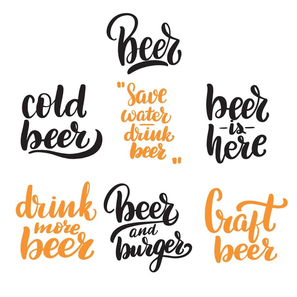 Beer festival lettering quotes set. Inspirational handwritten brush lettering. Vector calligraphy stock illustration isolated on white. Typography for banners, badges, postcard, tshirt, prints.