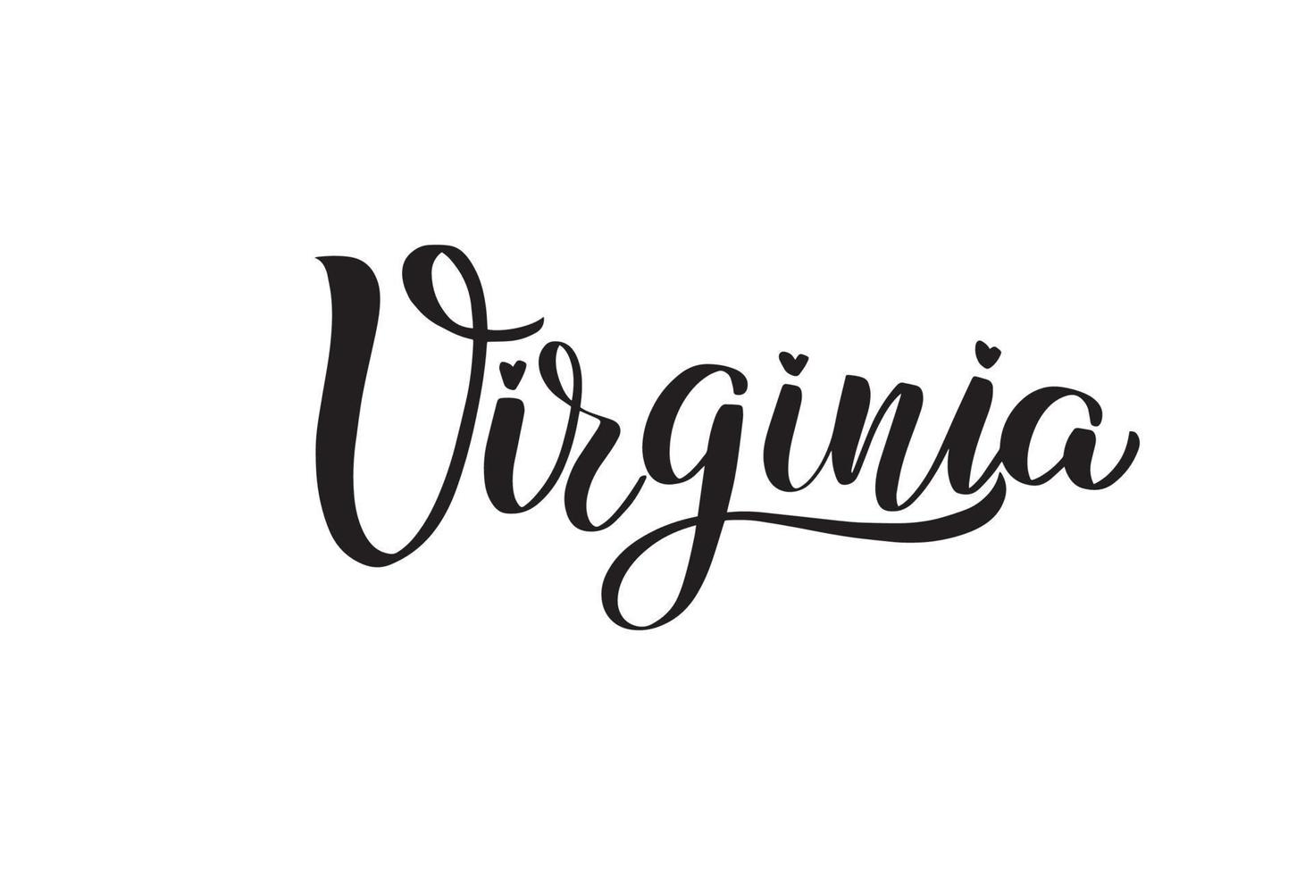 Inspirational handwritten brush lettering Virginia. Vector calligraphy illustration isolated on white background. Typography for banners, badges, postcard, tshirt, prints, posters.