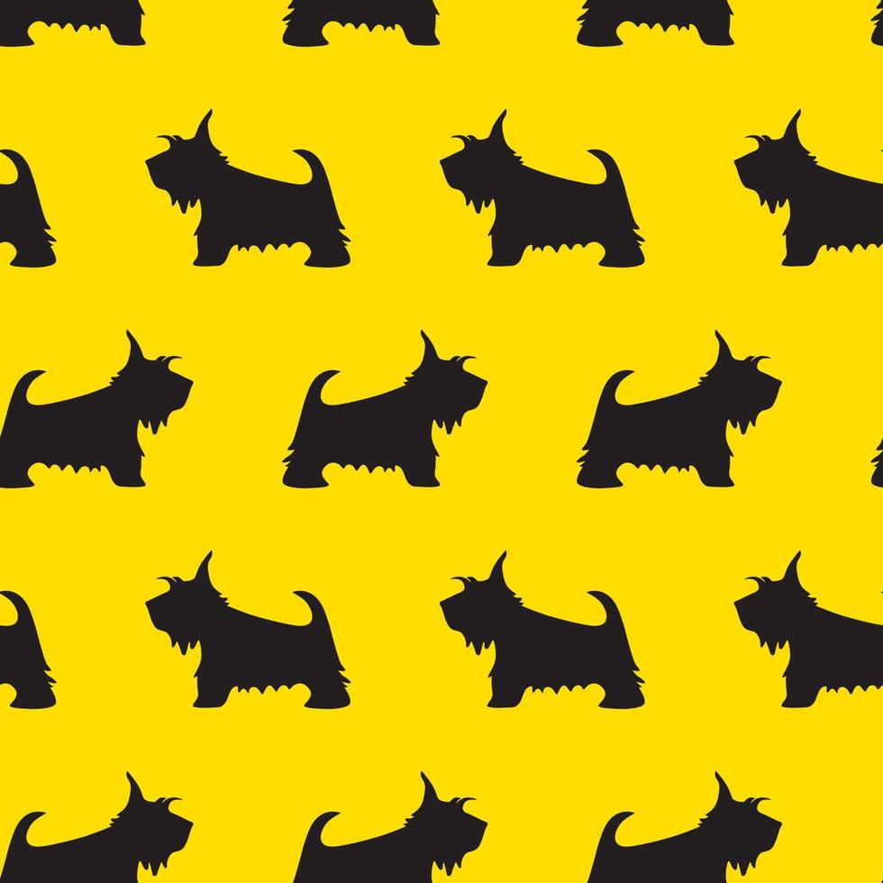 Seamless pattern with Scottish Terrier silhouette on a yellow background. vector