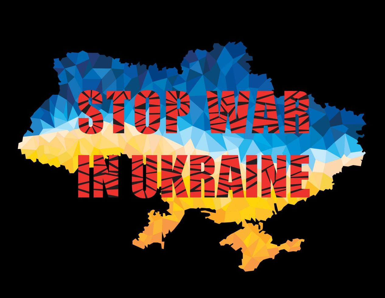 Stop war in Ukraine. Polygonal map of Ukraine. vector