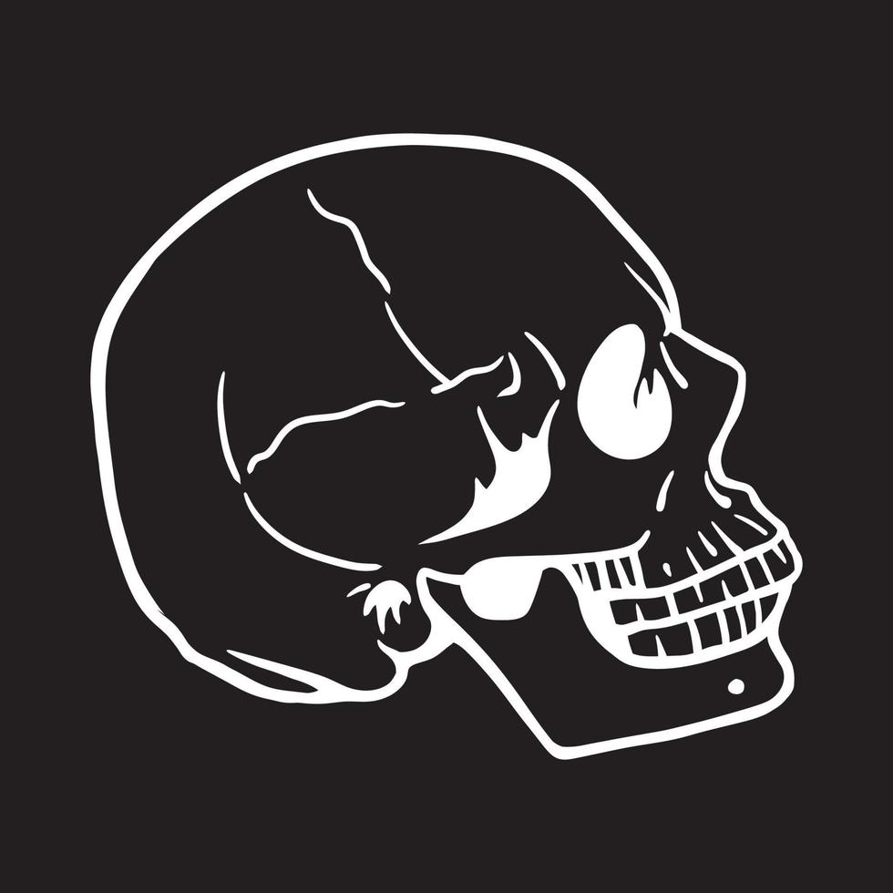 Black and white hand drawn vector illustration of a human head skull