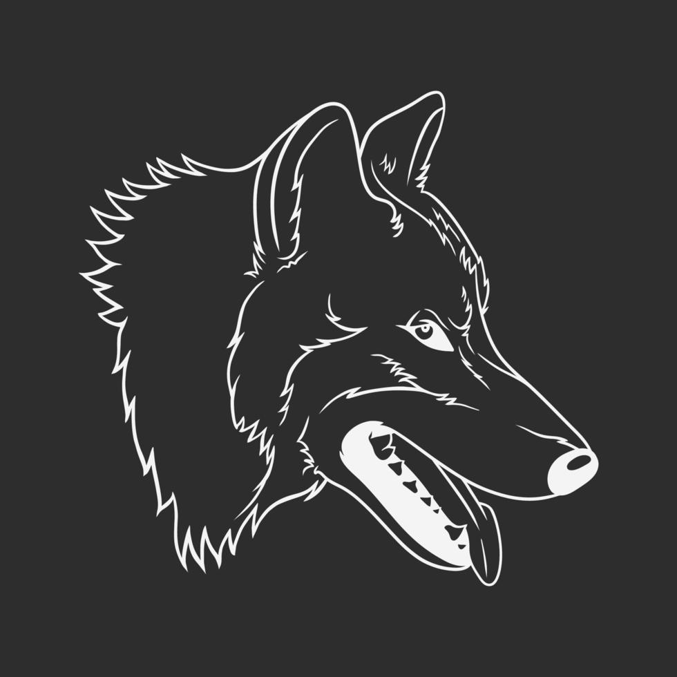 Wolf vector line art illustration on black background