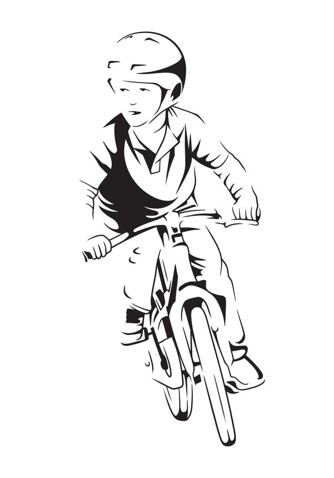 A Boy riding bicycle, Vector line art illustration