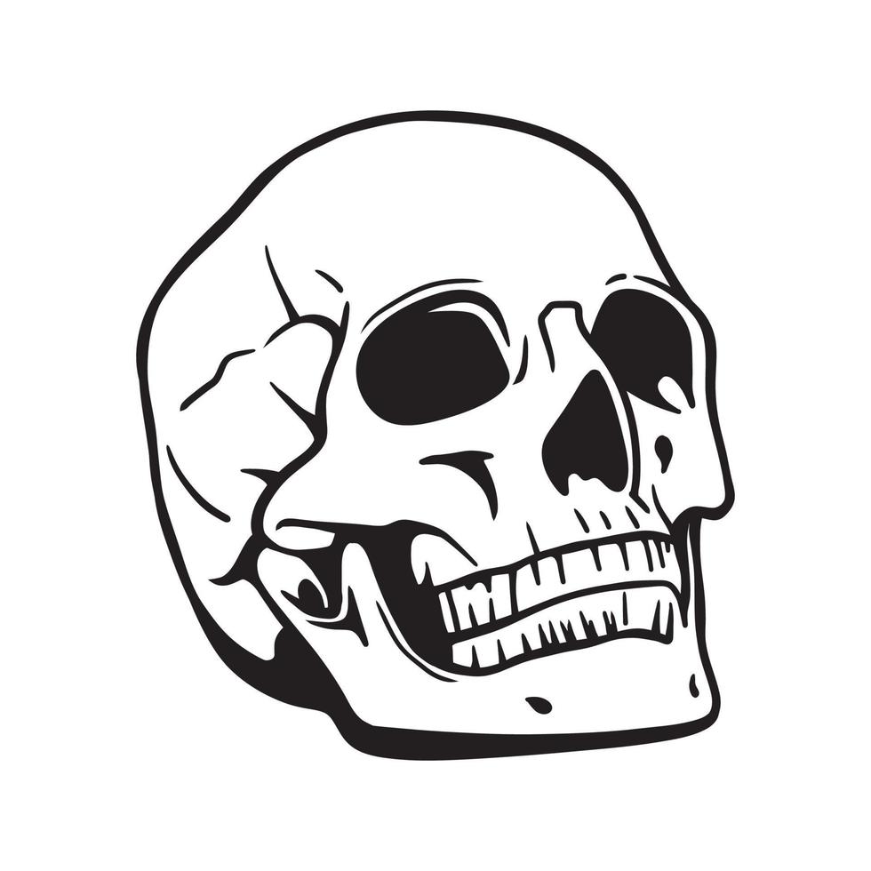 Hand-drawn skull black and white vector illustration