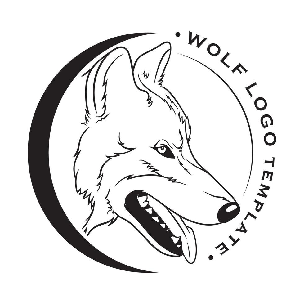 Wolf logo template, Vector line art illustration