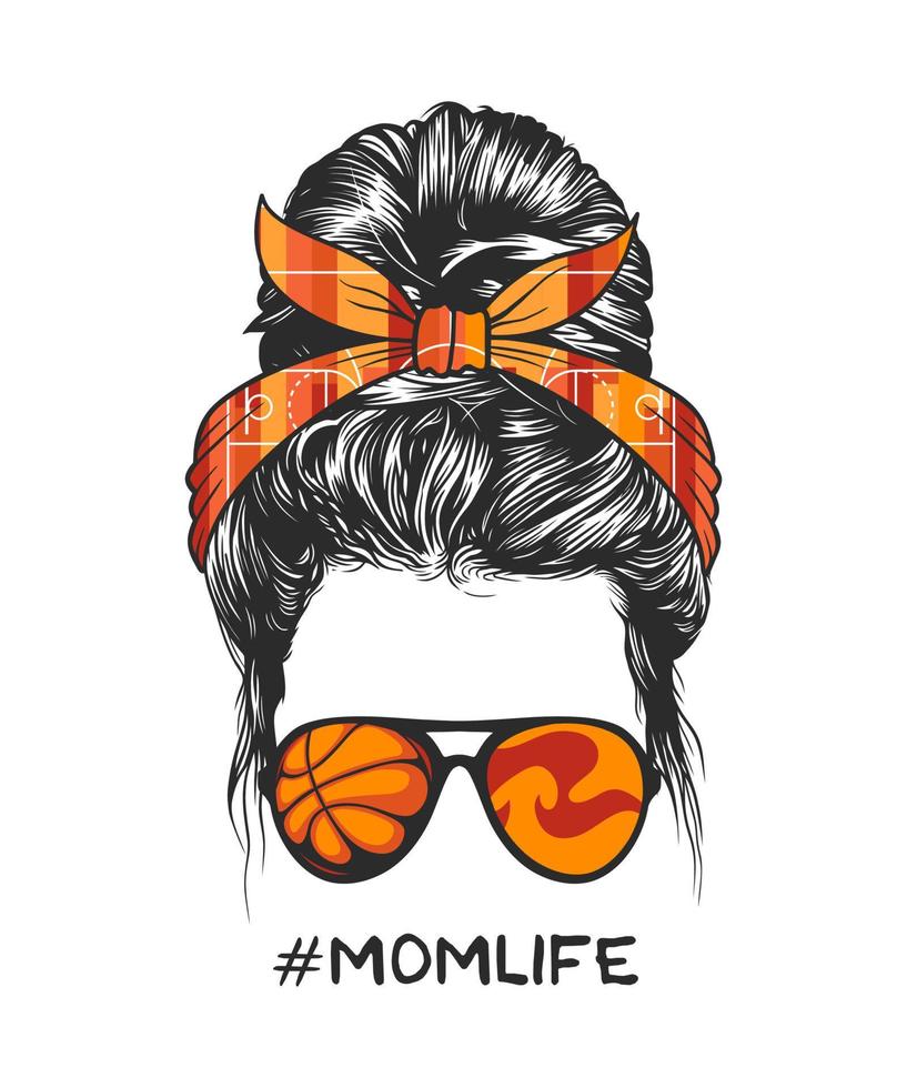 Messy bun hairstyle with basketball headband and glasses, vector illustration