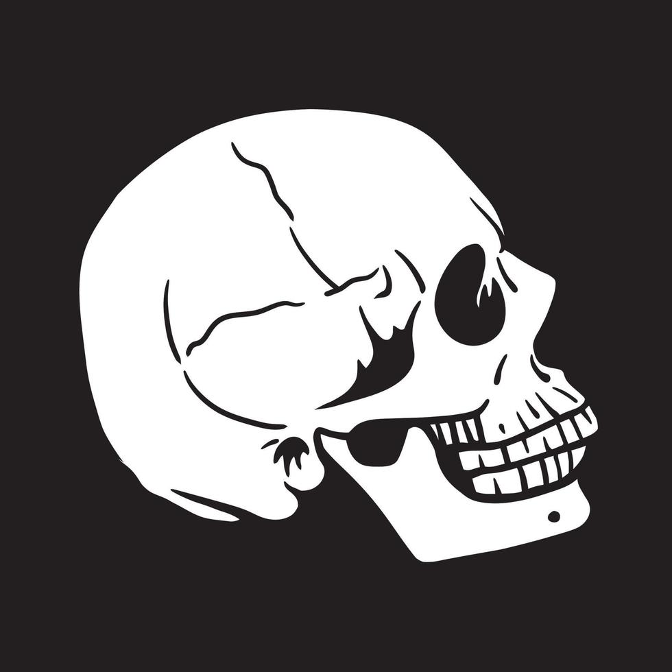 Black and white hand drawn vector illustration of a human head skull