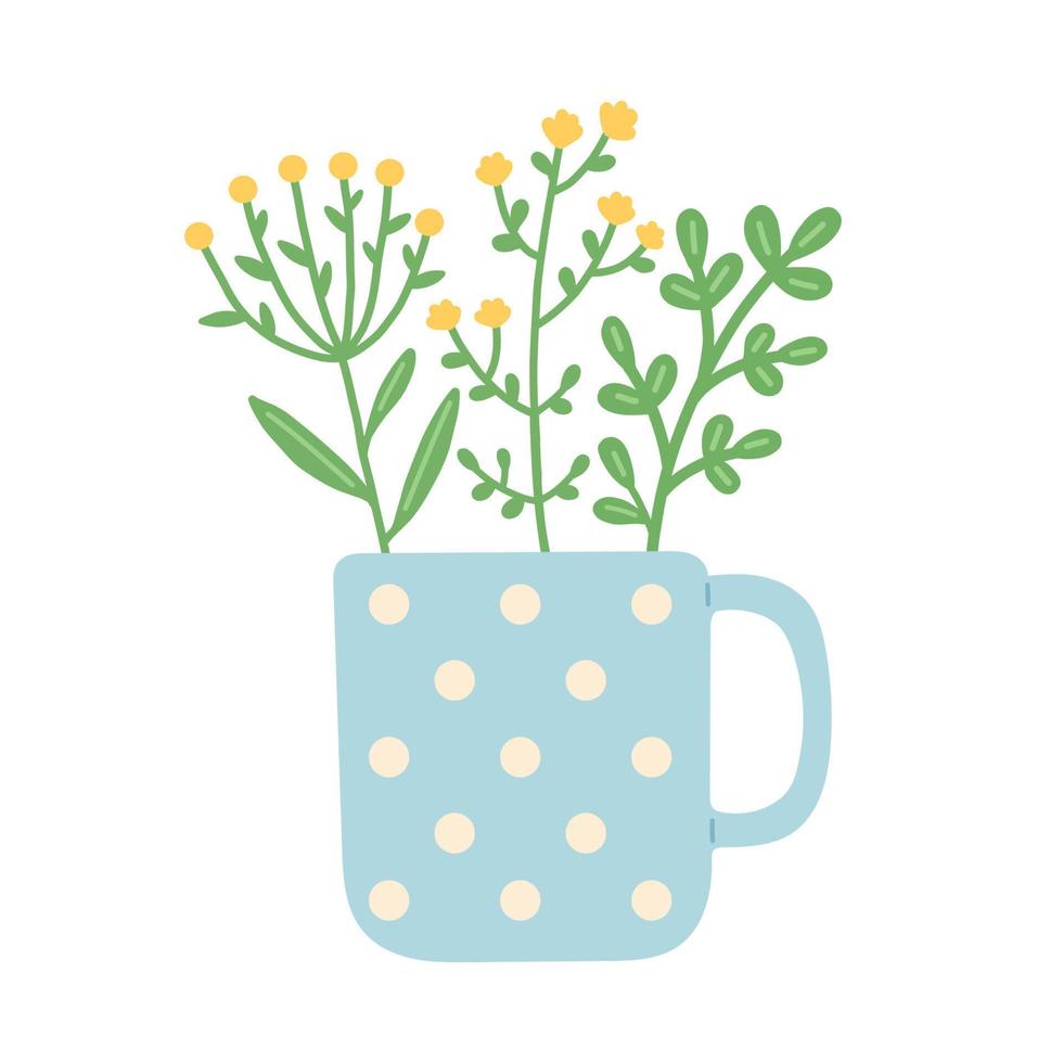 Flower in beautiful cup, flat design vector illustration