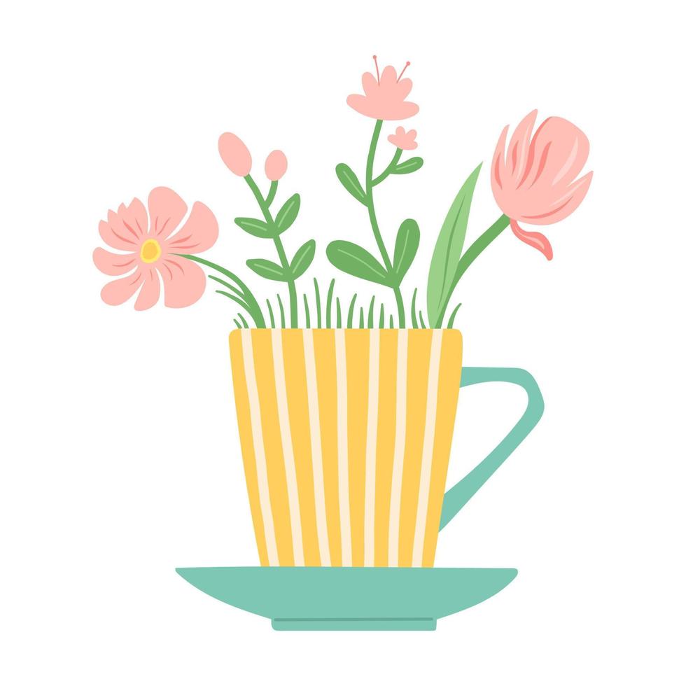 Flower in beautiful cup, flat design vector illustration