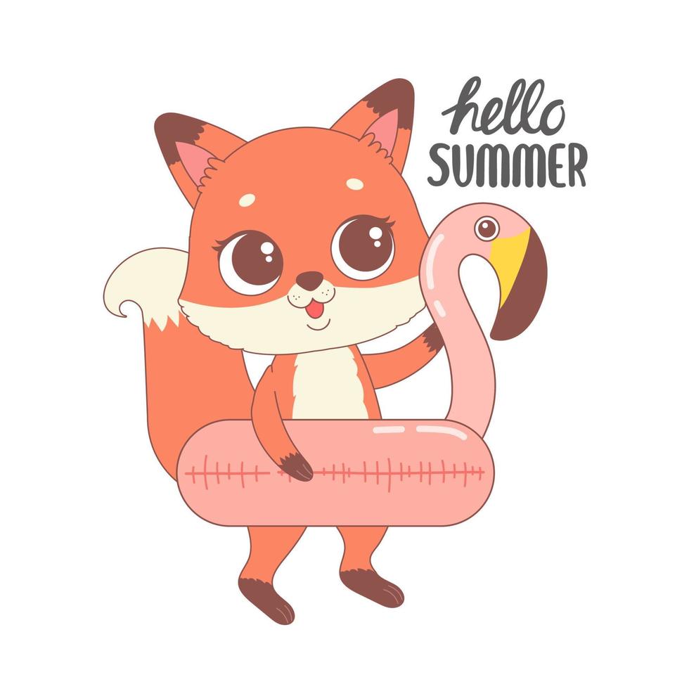 Cute fox ready for summer, hello summer cartoon vector illustration