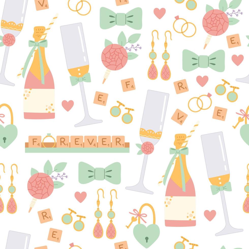 Wedding soft color seamless pattern flat vector illustration