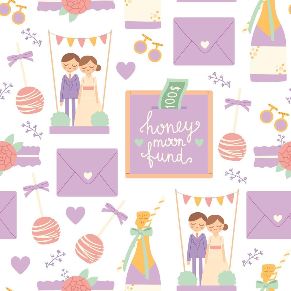 Wedding soft color seamless pattern flat vector illustration