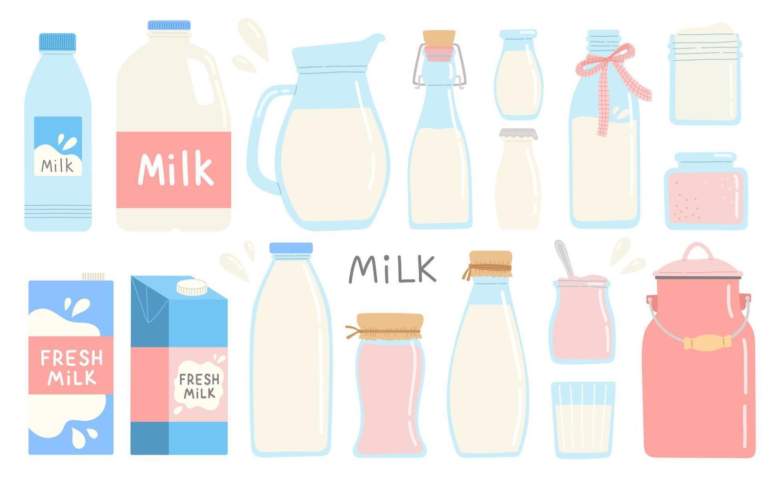 Milk dairy set for National dairy month, simple flat design vector illustration