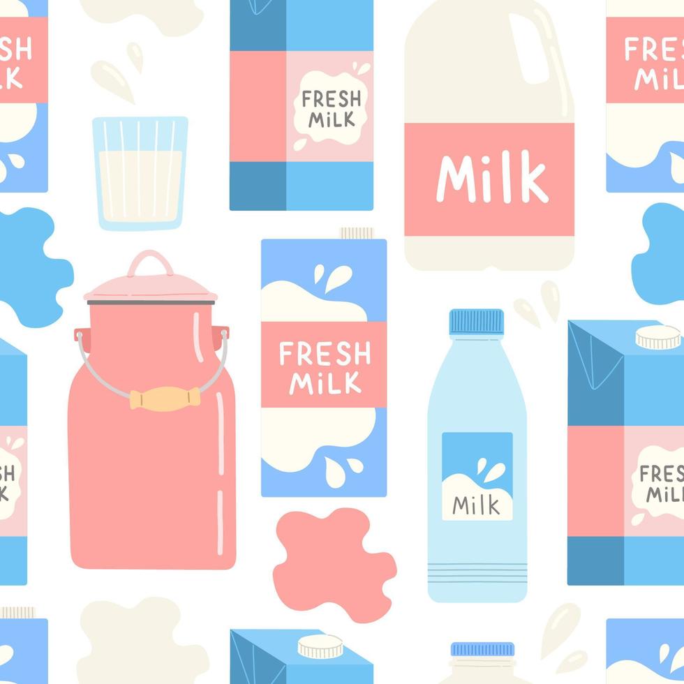Milk dairy seamless pattern for National dairy month, simple flat design vector illustration