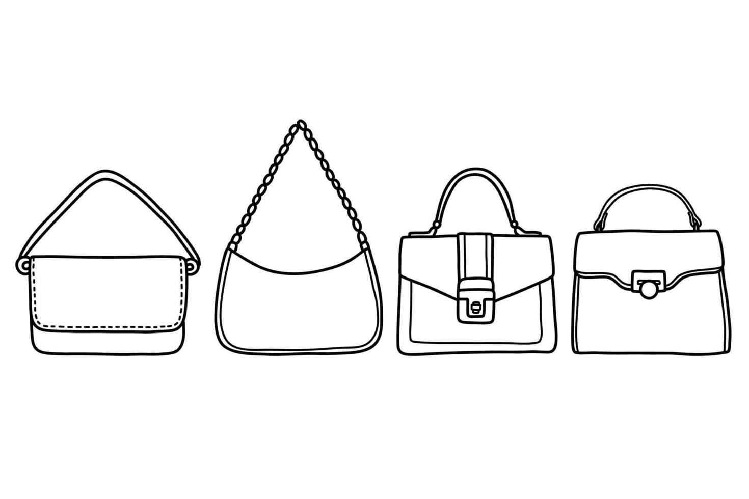 conjunto de bolsas garabato en blanco y negro ilustración vectorial simple vector