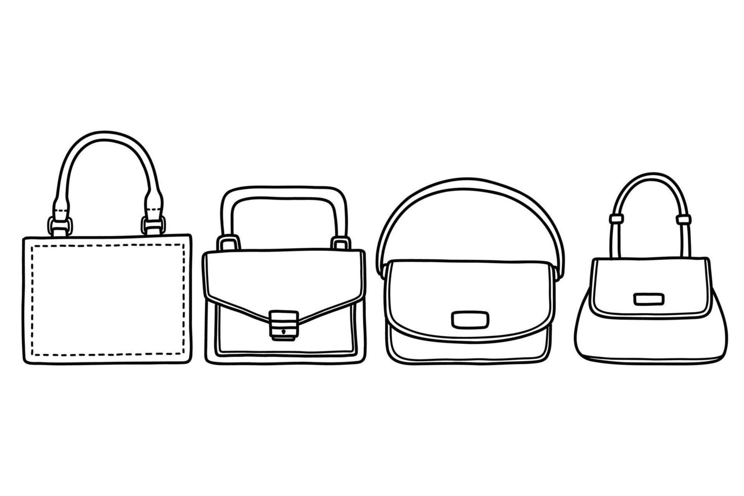 Bags set doodle black and white simple vector illustration