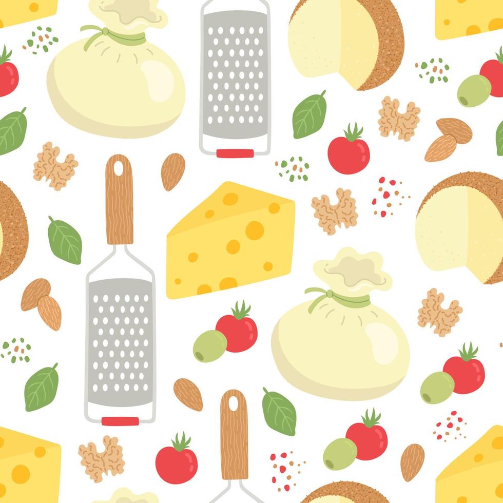 Cheese seamless pattern dairy product flat design vector illustration