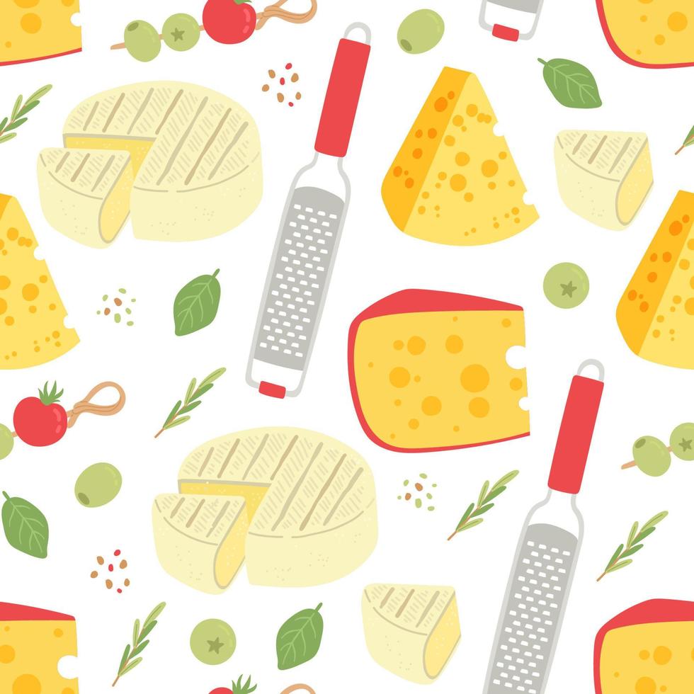 Cheese seamless pattern dairy product flat design vector illustration