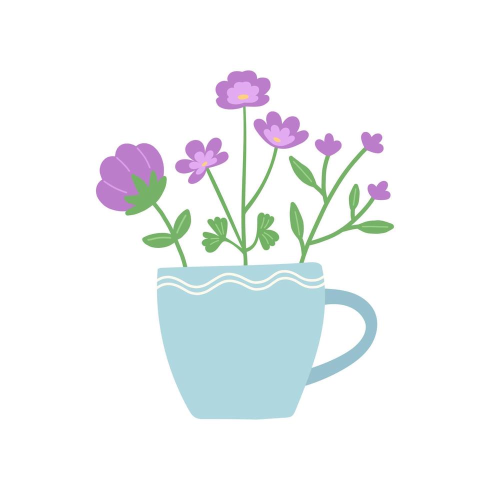 flor en taza hermosa, ilustración vectorial de diseño plano vector