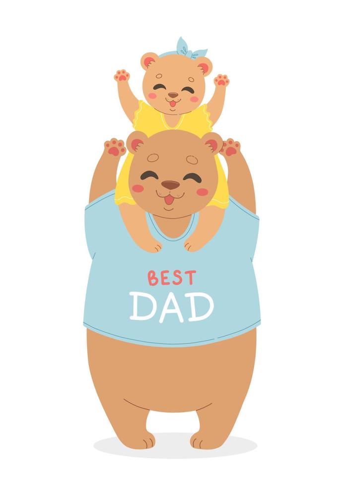  postal del día del padre, mejor papá, papá e hija osos, ilustración vectorial de dibujos animados   Vector en Vecteezy