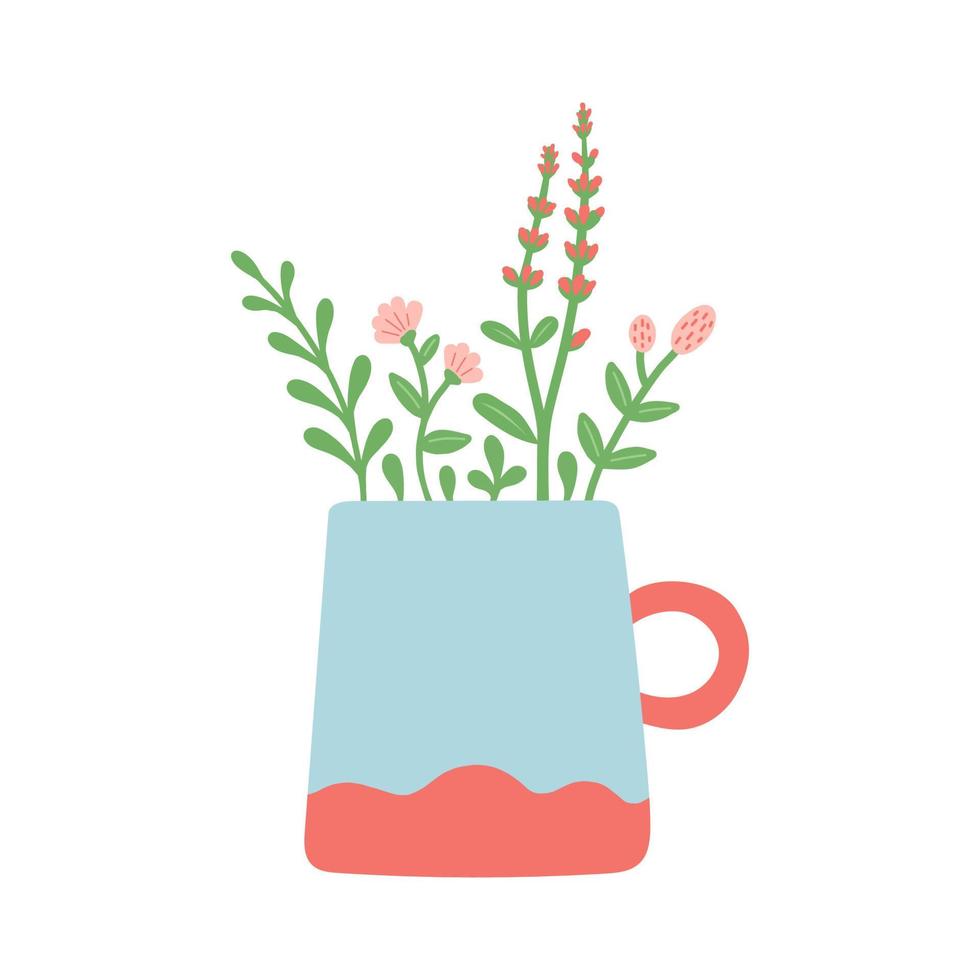 Flower in beautiful cup, flat design vector illustration