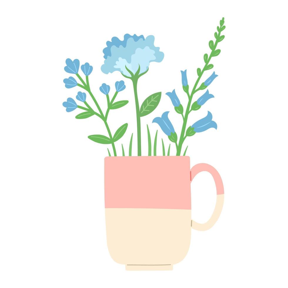 Flower in beautiful cup, flat design vector illustration