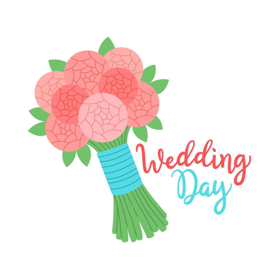 Wedding day colorful bride bouquet vector illustration isolated