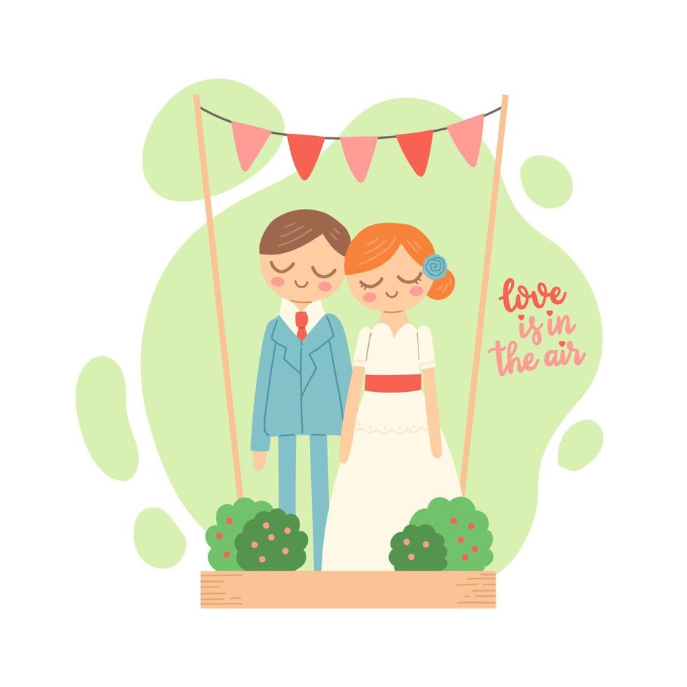 pastel de bodas figurilla pareja plana vector ilustración