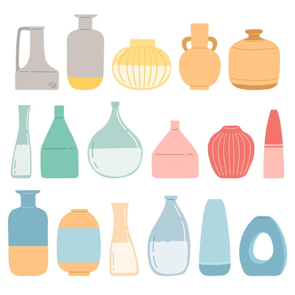 Vase set flat design vector illustration, different colorful vases