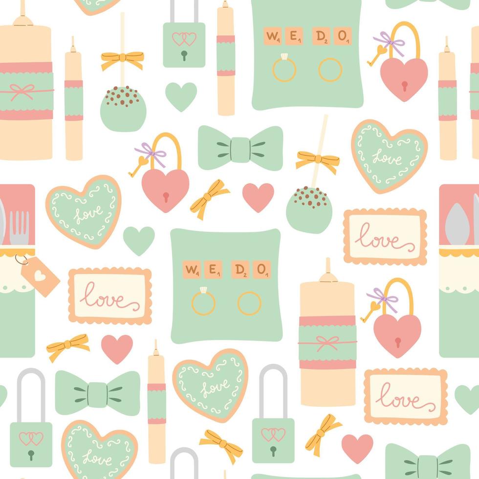 Wedding soft color seamless pattern flat vector illustration