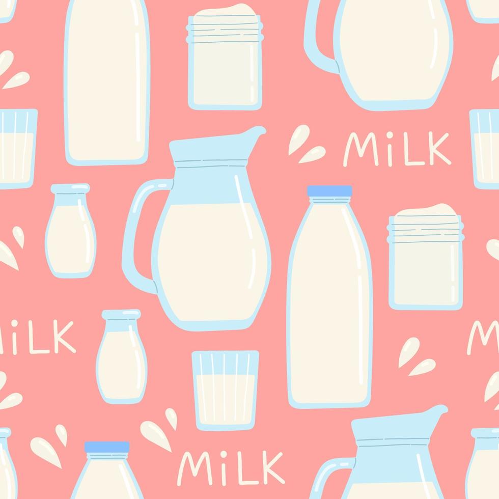 Milk dairy seamless pattern for National dairy month, simple flat design vector illustration