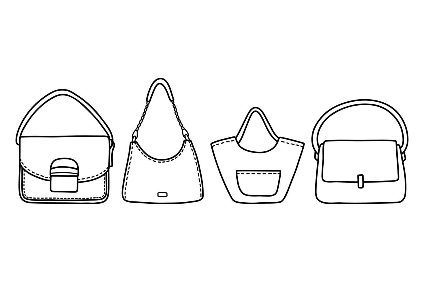 Bags set doodle black and white simple vector illustration