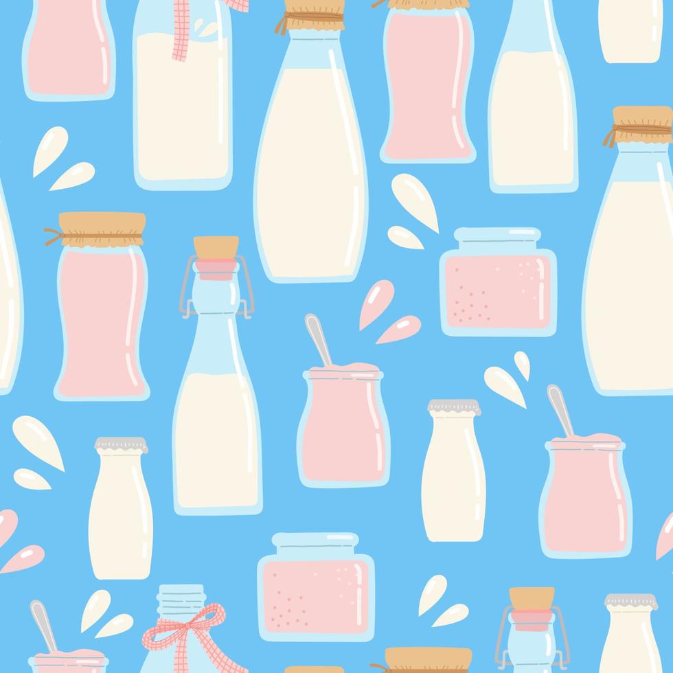 patrón transparente de lechería para el mes nacional de productos lácteos, ilustración de vector de diseño plano simple