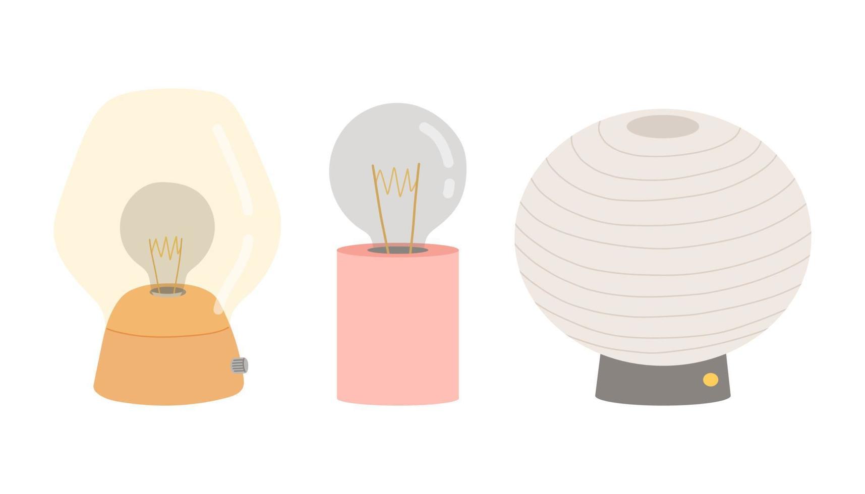 Table lamp set simple color flat design vector illustration